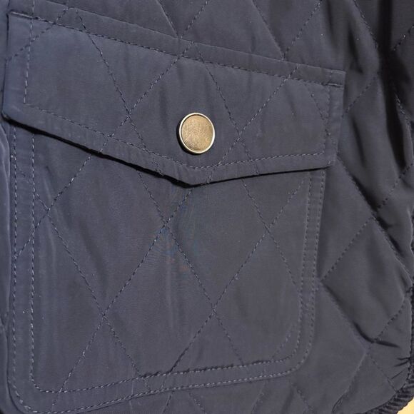 Talbots Women Navy Blue Quilted Zip Vest Corduroy Collar Petite Large - Picture 4 of 11